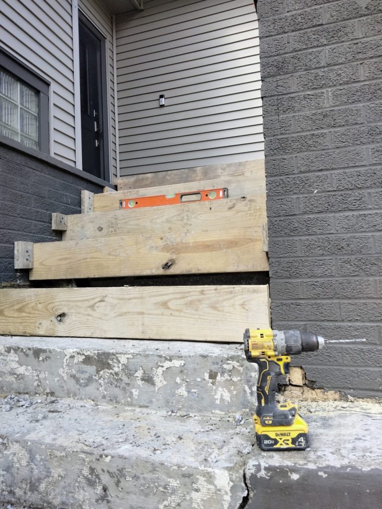 Stairs being prepared for new concrete renovation.